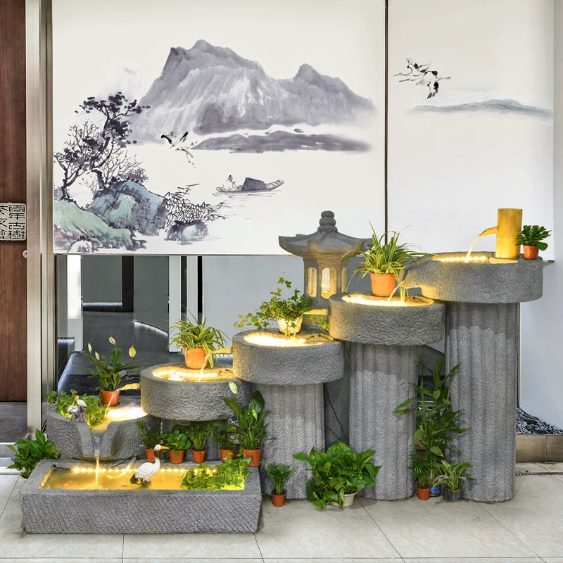 Creative Flowing Water Decoration Landscape Garden Landscape Fountain Indoor Balcony Living Room Stone Mill Cement Lucky Ornaments