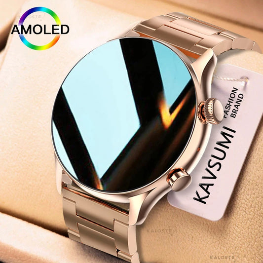 KAVSUMI Smartwatch Women AMOLED HD Screen Always On Display Bluetooth Call IP68 Waterproof NFC Smart Men Watch For Android ios