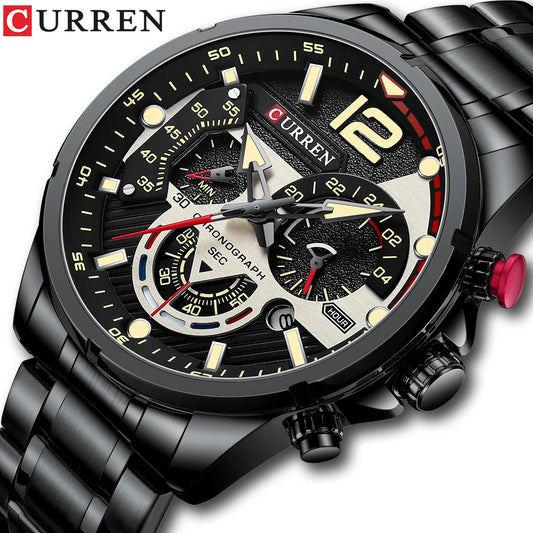 CURREN Fashion Quartz Watches Men Casual Sport Wristwatch with Stainless Steel Chronograph Dial Clock with Luminous