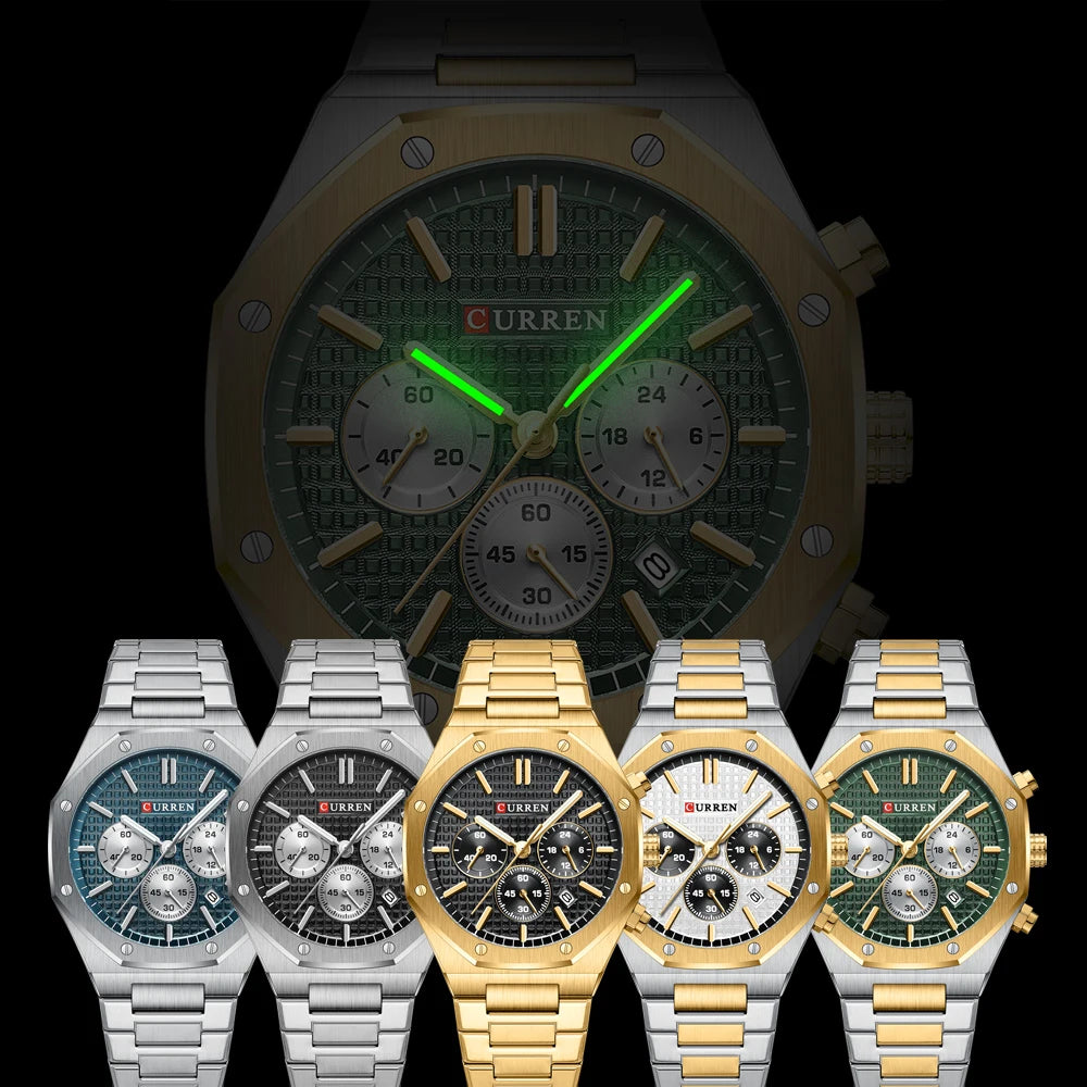 CURREN Watches for Mans Fashion Sports Waterproof Chronograph  Octagonal Design Quartz luminous Wristwatches with Auto Date