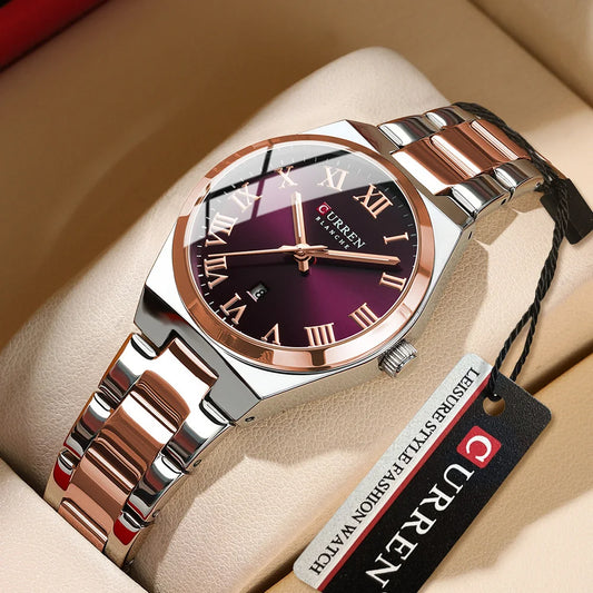 CURREN Luxury Women Watches Fashion Casual FemaleLadies Stainless Steel Quartz Wristwatches Life Waterproof Girlfriend Gift